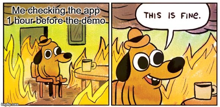 A cartoon dog calmly sipping coffee in a burning room — the "This is fine" meme — used as a metaphor for the start of an Azure OpenAI outage